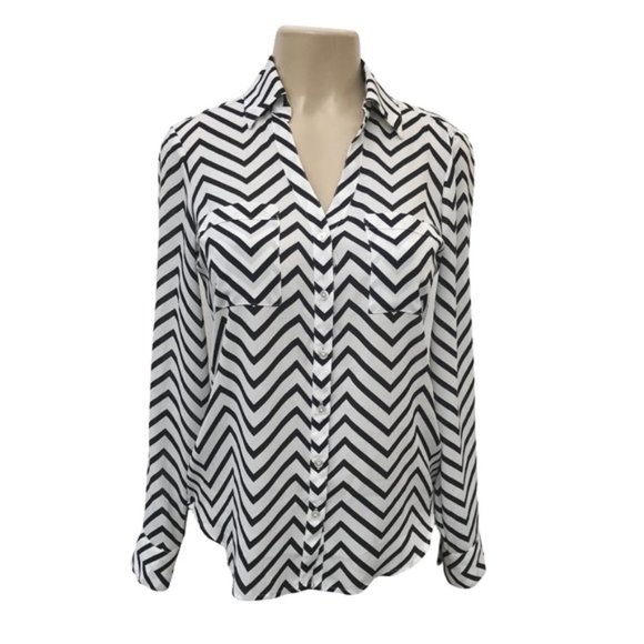 Original Fit Black & White Chevron Portofino Shirt - Picture 2 of 7